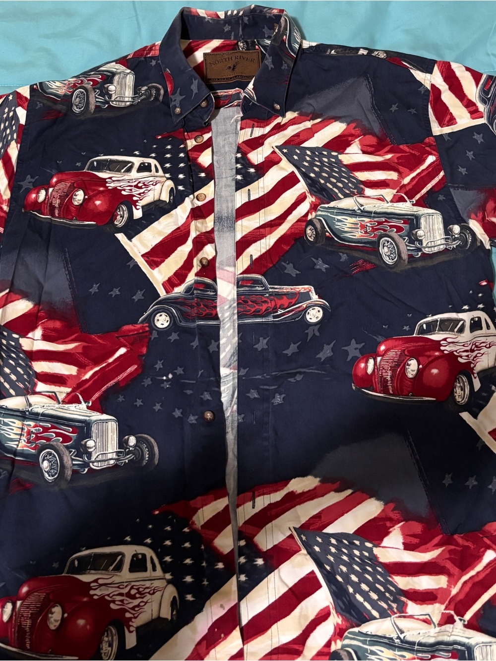 North River Vintage Hot Rod Americana Button-Up Shirt - Red, White, Blue